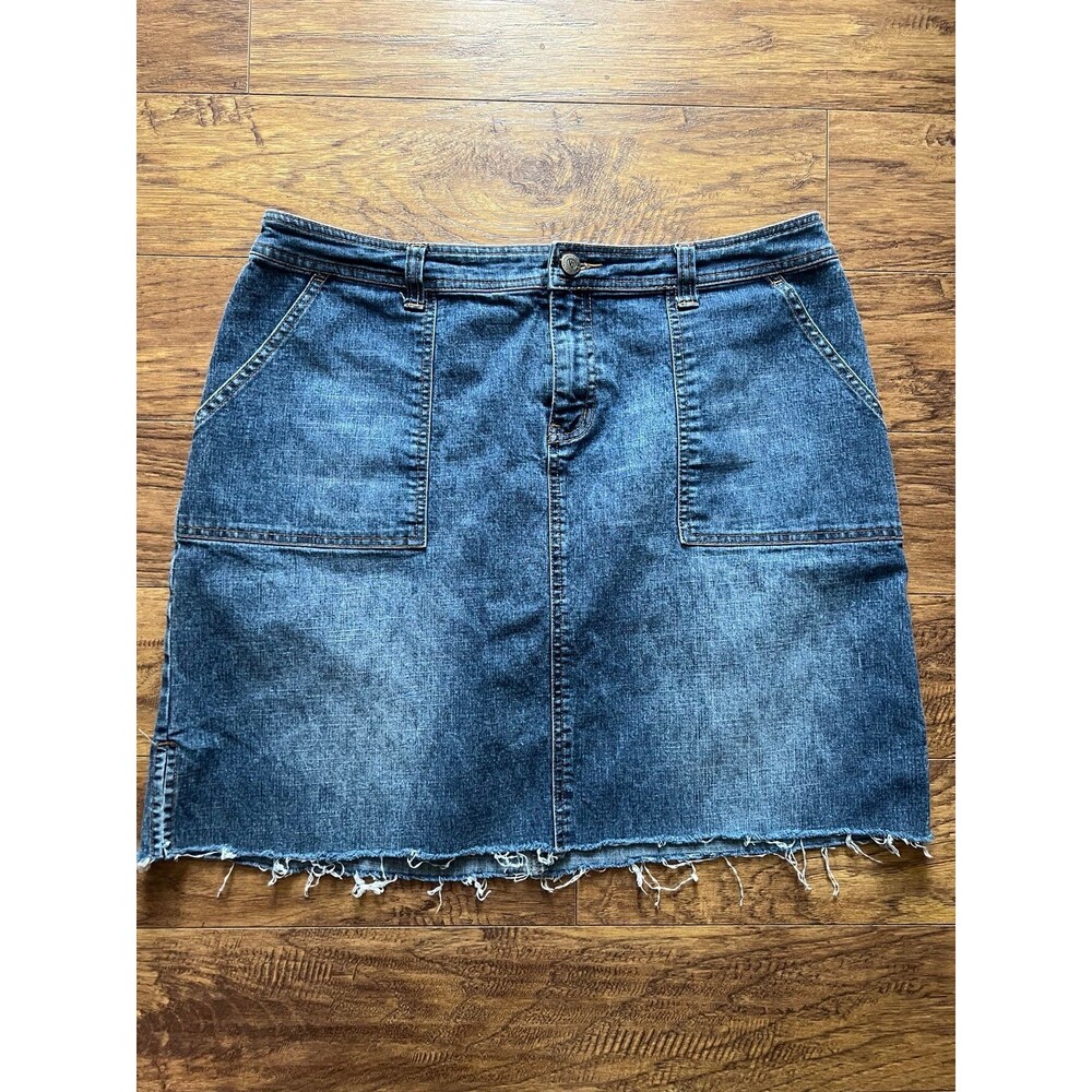 Y2K Venezia Lane Bryant Denim Skirt Sz 16 Raw Hem Utility Pocket A-Line Jean